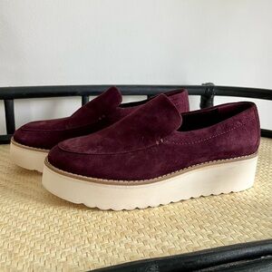 Vince Burgundy Suede Platform Loafers